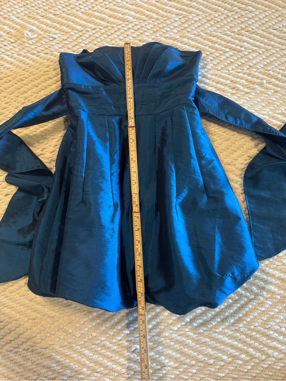 XXi Teal-Blue Strapless Satin Party Dress with Back Tie Bow